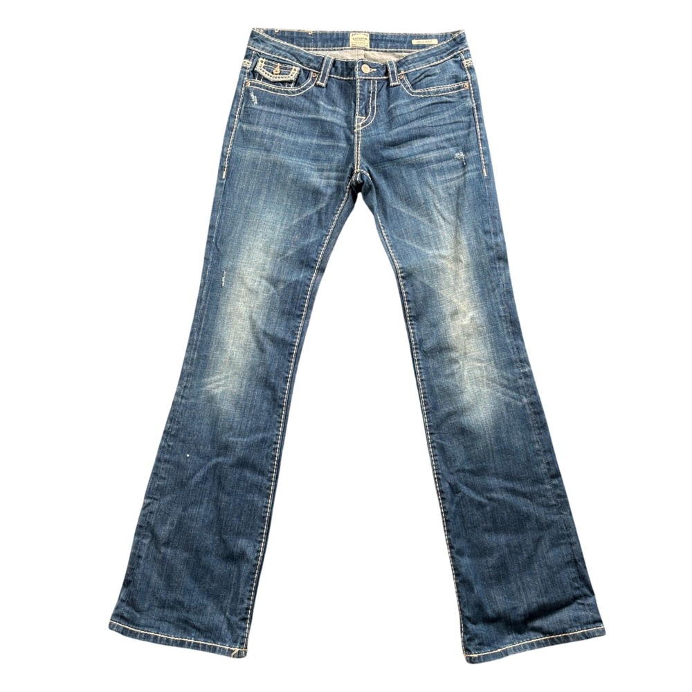 Anoname Joelle Jeans Womens 29 Blue Bootcut Distressed Y2K Low Rise Embellished